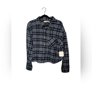 Altar'd State Navy Plaid Crop Button Down Shirt NWT